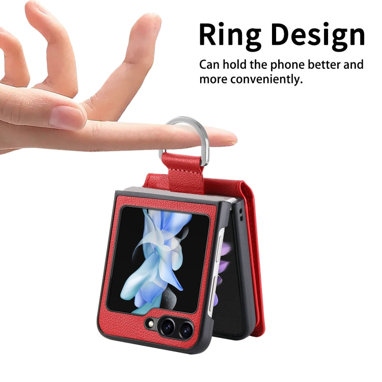 For Samsung Galaxy Z Flip6 / Flip7 FE Litchi Texture Leather Ring Wallet Phone Case