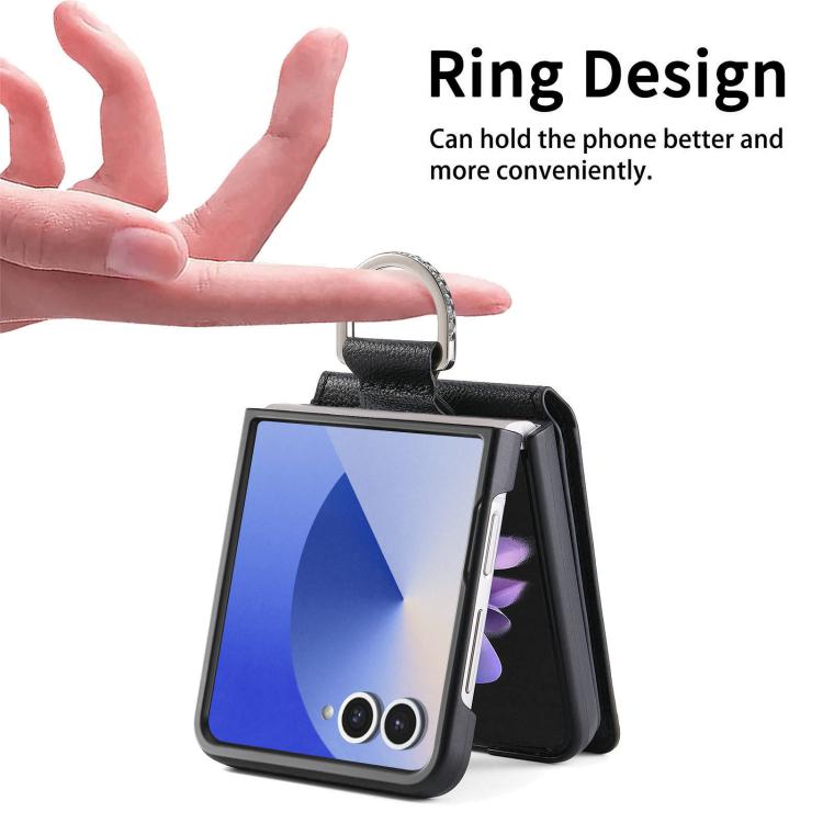 For Samsung Galaxy Z Flip7 5G Litchi Texture Leather Ring Wallet Phone Case