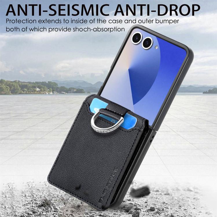 For Samsung Galaxy Z Flip7 5G Litchi Texture Leather Ring Wallet Phone Case