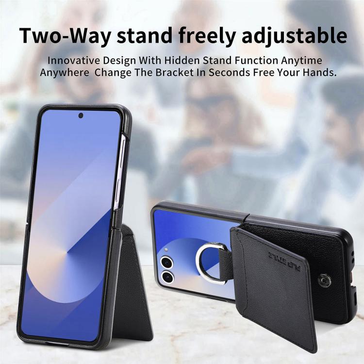 For Samsung Galaxy Z Flip7 5G Litchi Texture Leather Ring Wallet Phone Case
