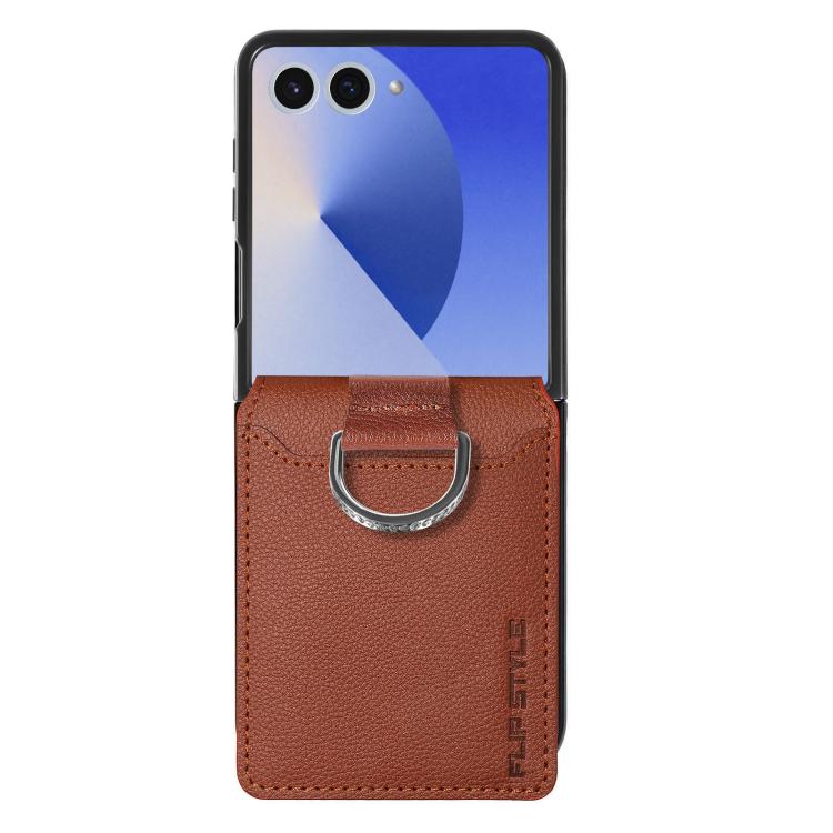 For Samsung Galaxy Z Flip7 5G Litchi Texture Leather Ring Wallet Phone Case
