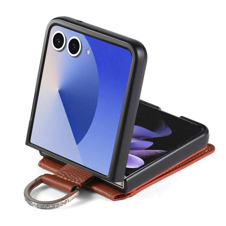 For Samsung Galaxy Z Flip7 5G Litchi Texture Leather Ring Wallet Phone Case