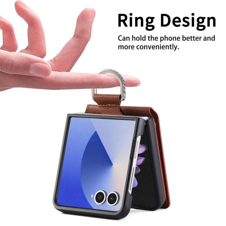 For Samsung Galaxy Z Flip7 5G Litchi Texture Leather Ring Wallet Phone Case