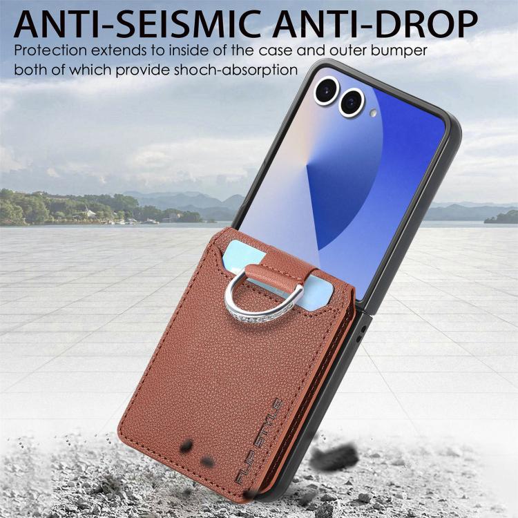 For Samsung Galaxy Z Flip7 5G Litchi Texture Leather Ring Wallet Phone Case
