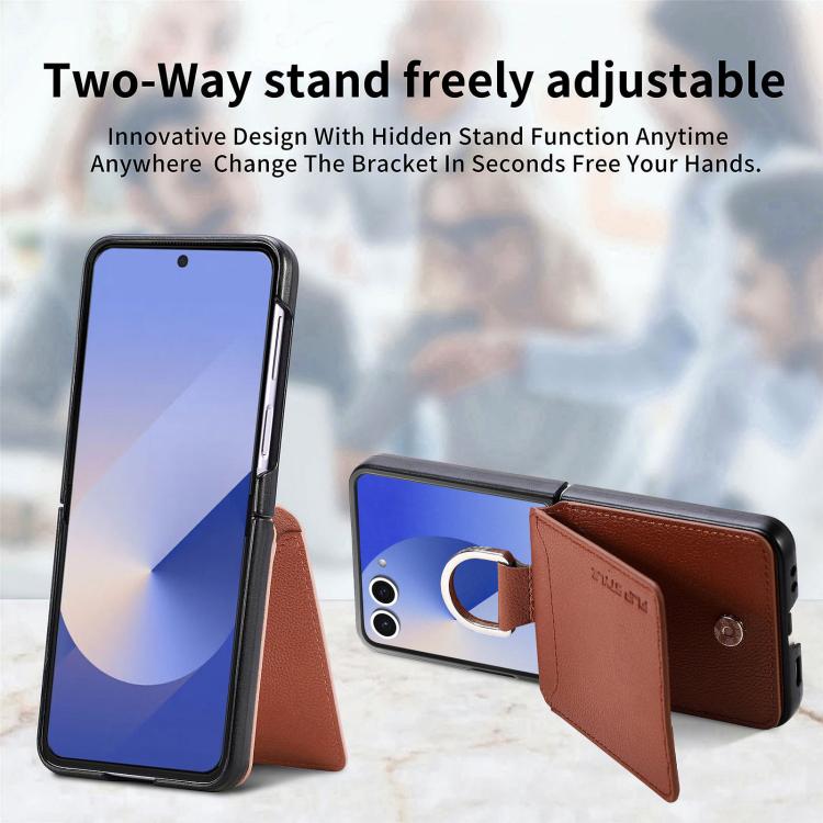 For Samsung Galaxy Z Flip7 5G Litchi Texture Leather Ring Wallet Phone Case