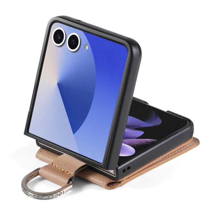 For Samsung Galaxy Z Flip7 5G Litchi Texture Leather Ring Wallet Phone Case