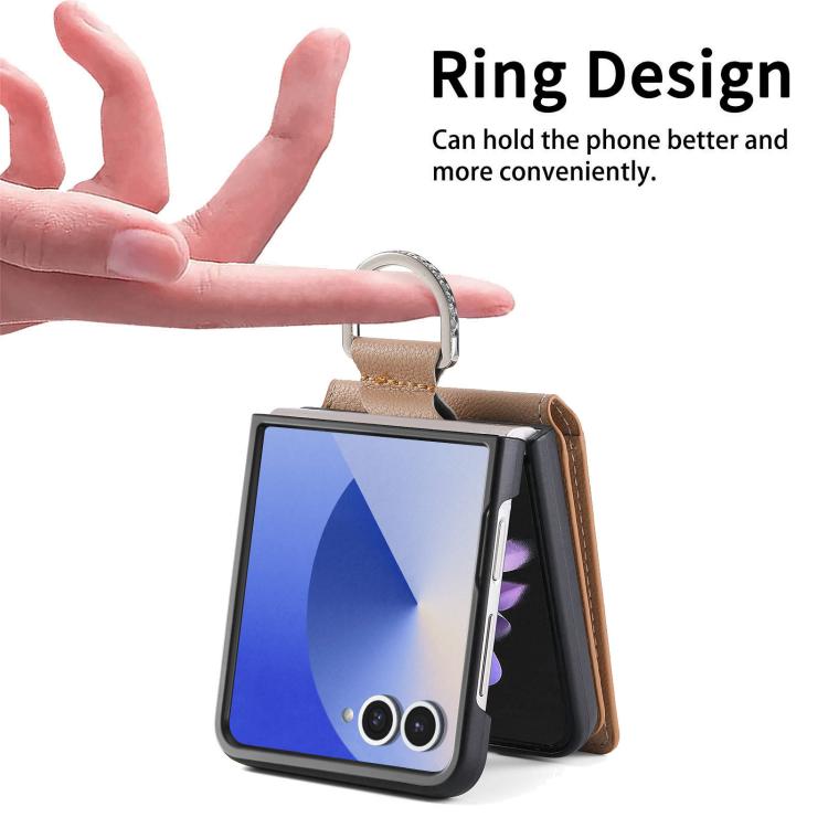 For Samsung Galaxy Z Flip7 5G Litchi Texture Leather Ring Wallet Phone Case