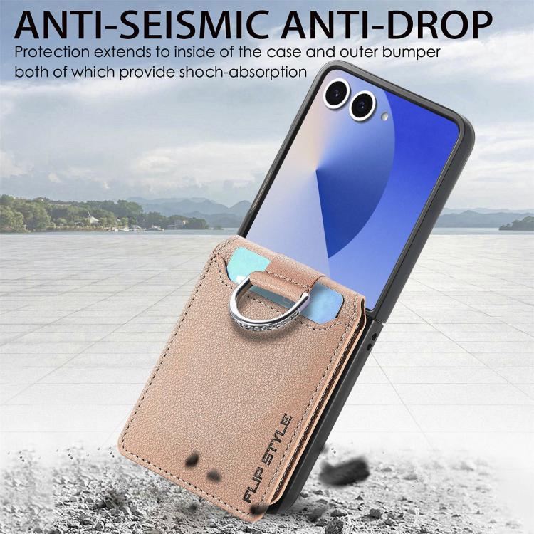For Samsung Galaxy Z Flip7 5G Litchi Texture Leather Ring Wallet Phone Case