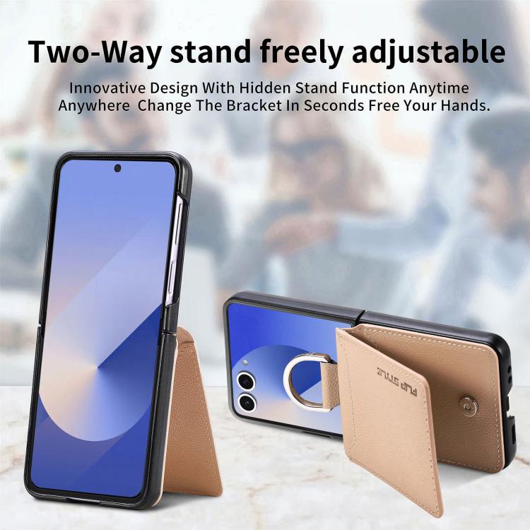 For Samsung Galaxy Z Flip7 5G Litchi Texture Leather Ring Wallet Phone Case