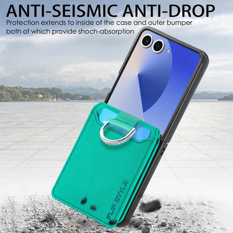 For Samsung Galaxy Z Flip7 5G Litchi Texture Leather Ring Wallet Phone Case