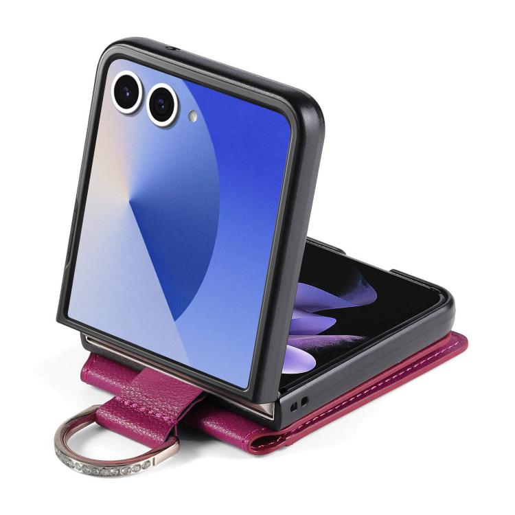 For Samsung Galaxy Z Flip7 5G Litchi Texture Leather Ring Wallet Phone Case