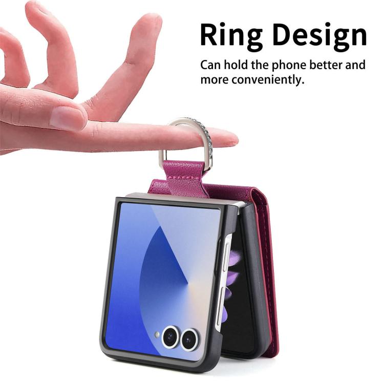 For Samsung Galaxy Z Flip7 5G Litchi Texture Leather Ring Wallet Phone Case