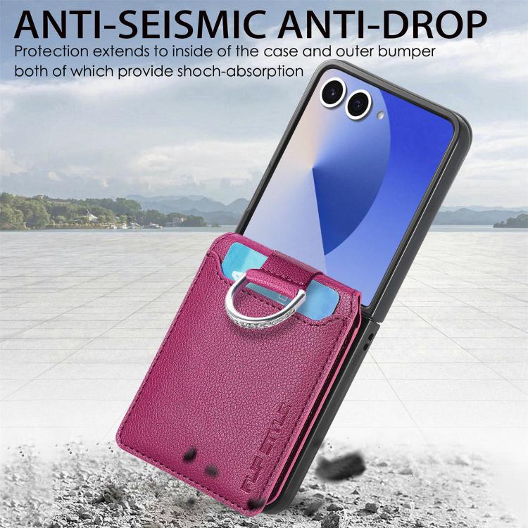 For Samsung Galaxy Z Flip7 5G Litchi Texture Leather Ring Wallet Phone Case