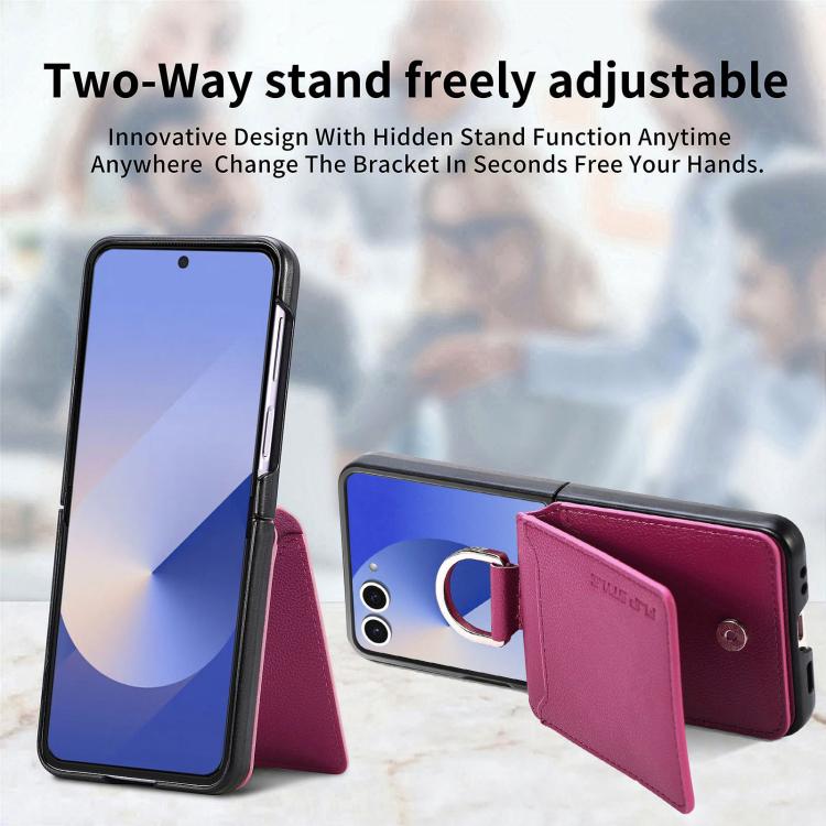For Samsung Galaxy Z Flip7 5G Litchi Texture Leather Ring Wallet Phone Case