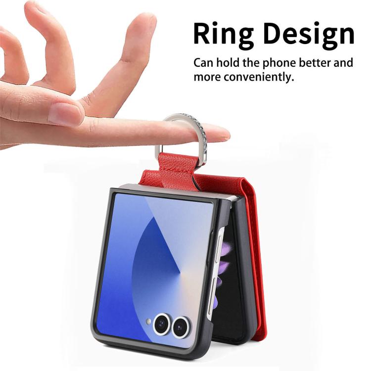 For Samsung Galaxy Z Flip7 5G Litchi Texture Leather Ring Wallet Phone Case