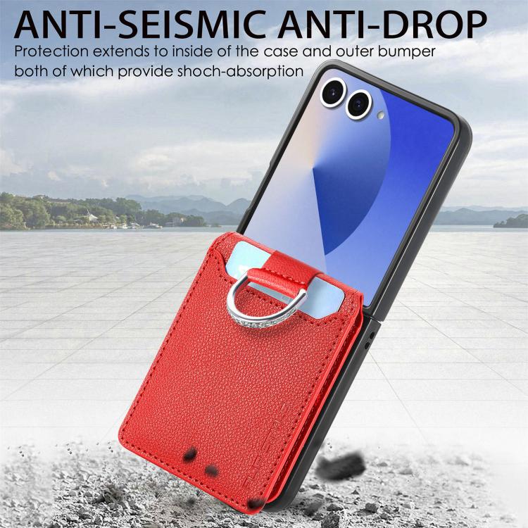 For Samsung Galaxy Z Flip7 5G Litchi Texture Leather Ring Wallet Phone Case