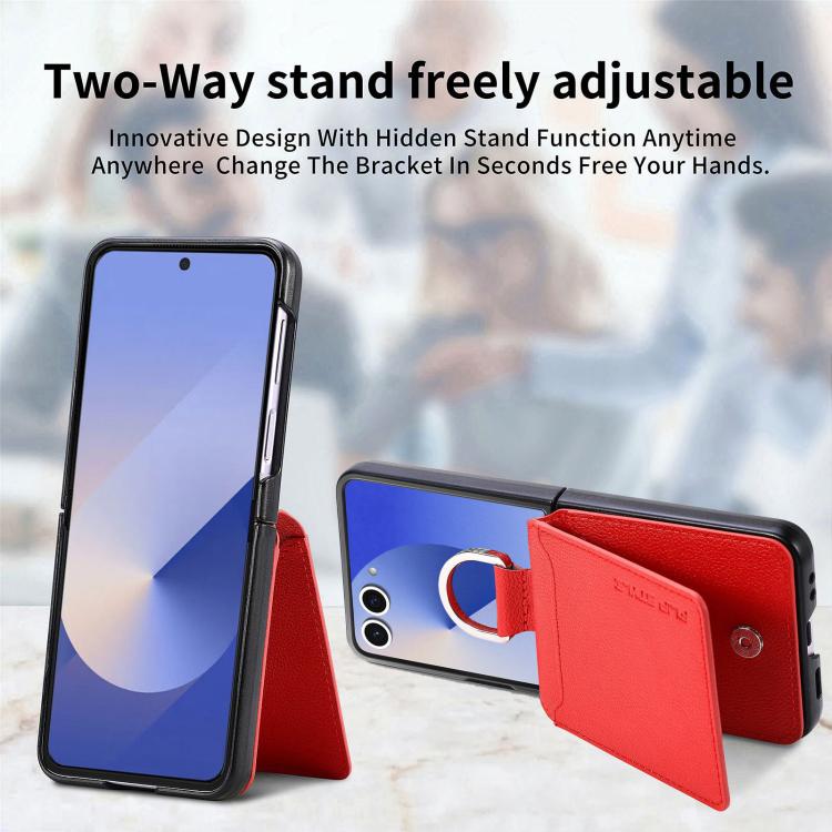 For Samsung Galaxy Z Flip7 5G Litchi Texture Leather Ring Wallet Phone Case