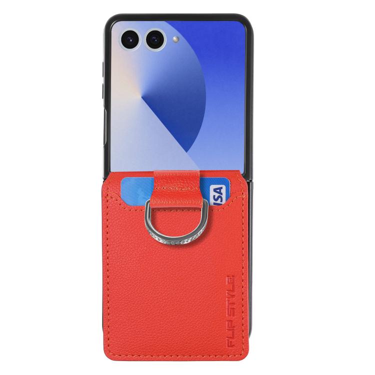 For Samsung Galaxy Z Flip7 5G Litchi Texture Leather Ring Wallet Phone Case