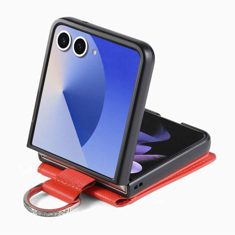 For Samsung Galaxy Z Flip7 5G Litchi Texture Leather Ring Wallet Phone Case