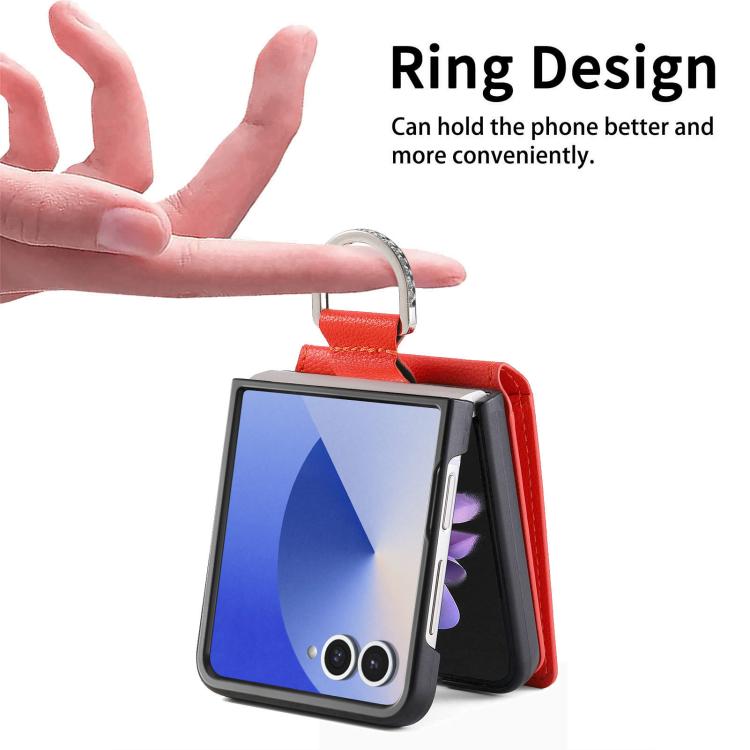For Samsung Galaxy Z Flip7 5G Litchi Texture Leather Ring Wallet Phone Case