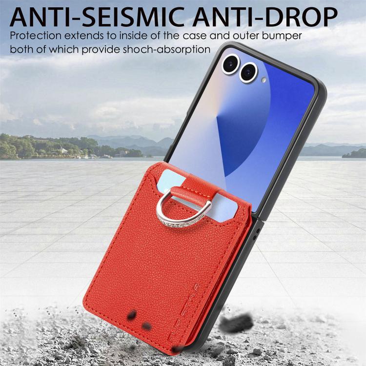 For Samsung Galaxy Z Flip7 5G Litchi Texture Leather Ring Wallet Phone Case