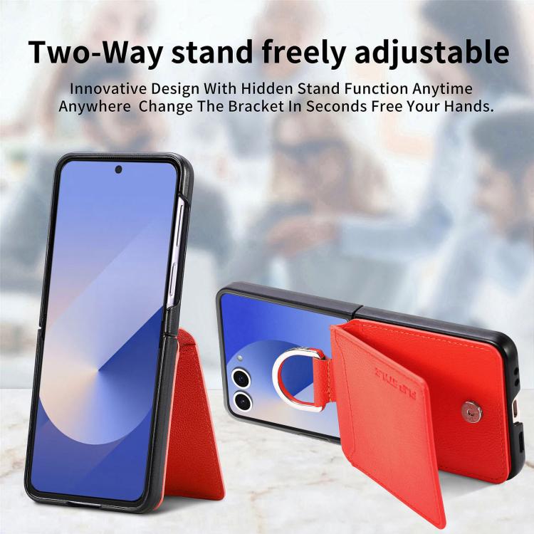 For Samsung Galaxy Z Flip7 5G Litchi Texture Leather Ring Wallet Phone Case
