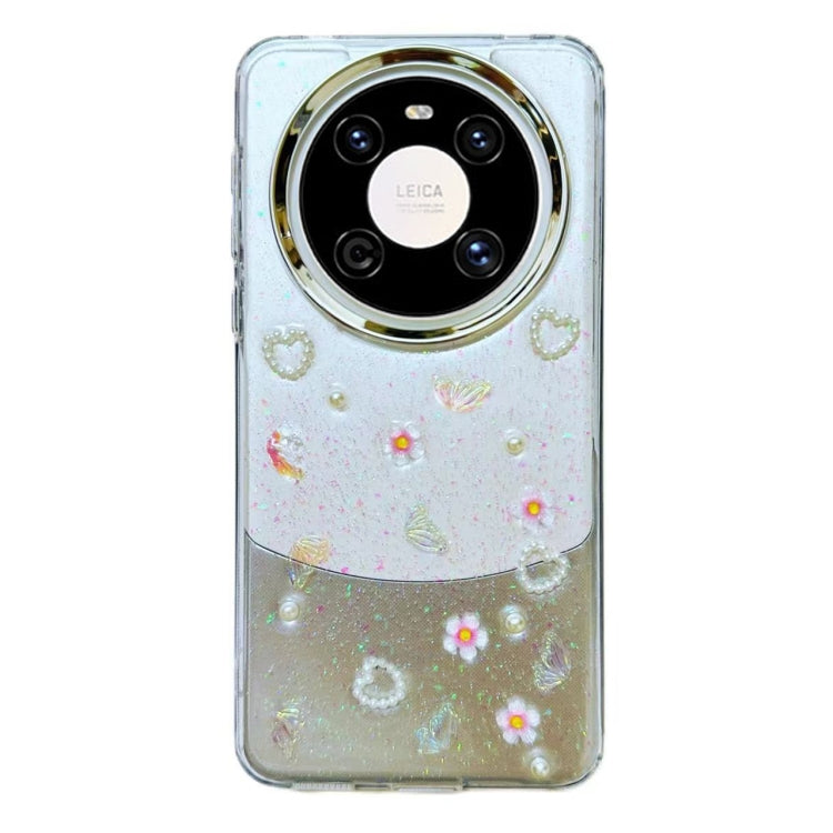 For Huawei Mate 40 3D Bow Pearl Love Flower TPU Phone Case