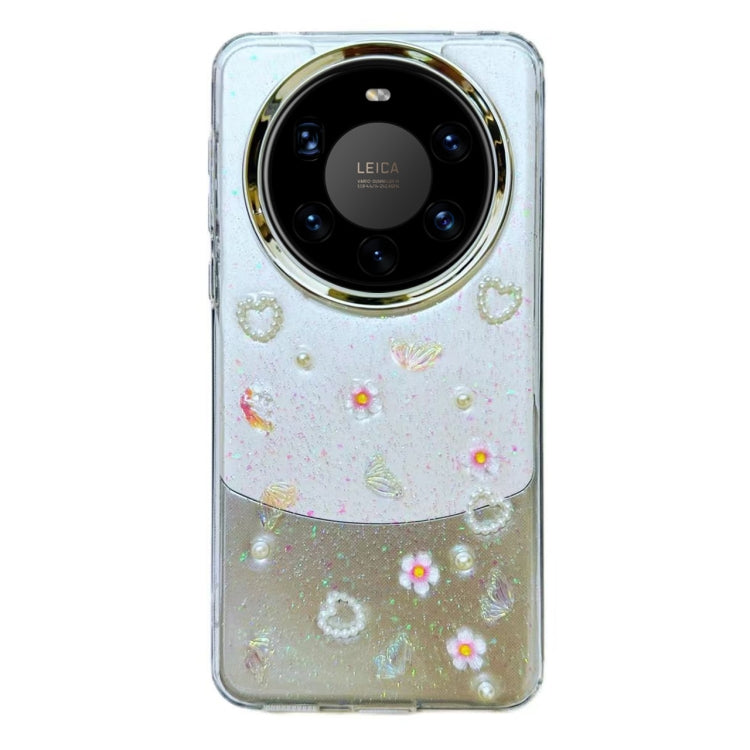 For Huawei Mate 40 Pro 3D Bow Pearl Love Flower TPU Phone Case