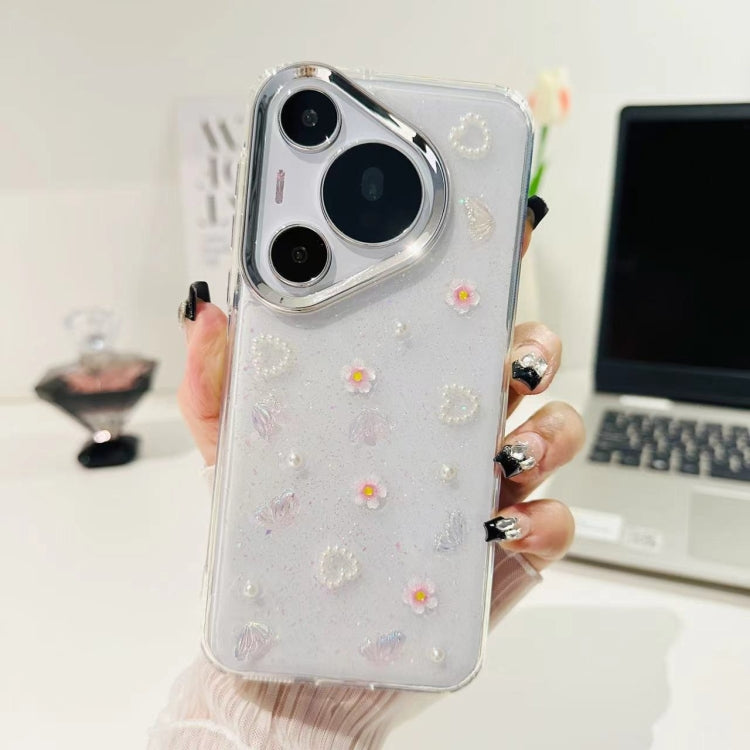 For Huawei P40 3D Bow Pearl Love Flower TPU Phone Case