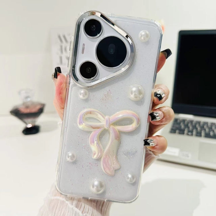 For Huawei P50 Pro 3D Bow Pearl Love Flower TPU Phone Case