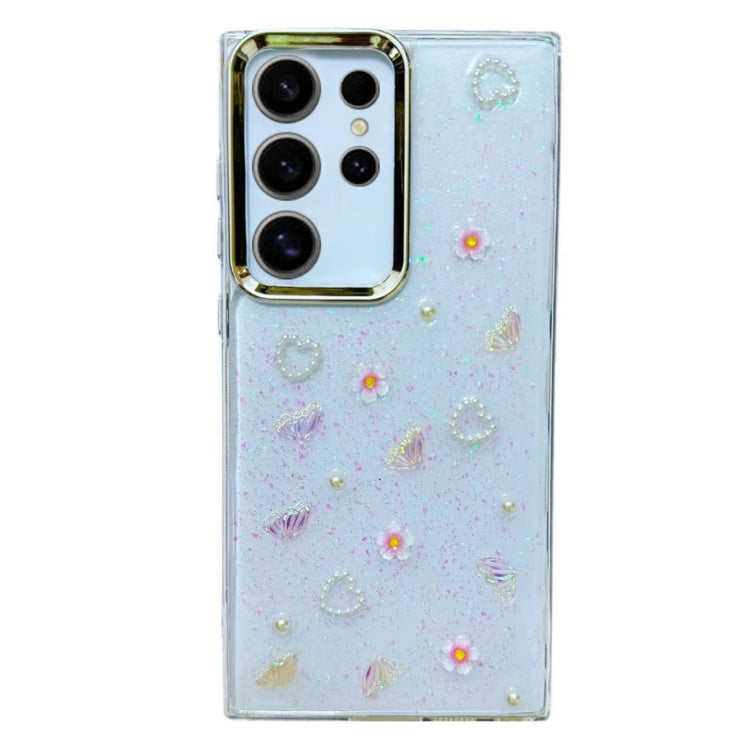 For Samsung Galaxy S24 Ultra 5G Three-dimensional Bow Pearl Love Flower TPU  Phone Case