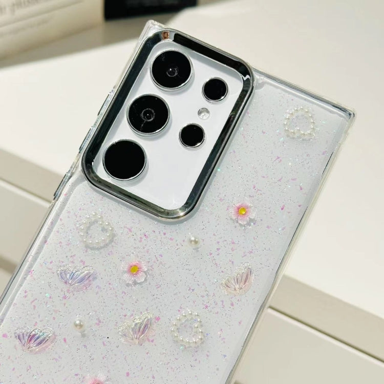 For Samsung Galaxy S23 Ultra 5G Three-dimensional Bow Pearl Love Flower TPU  Phone Case