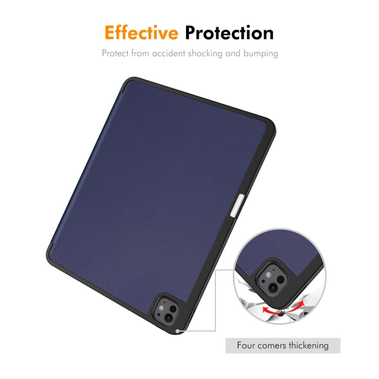 For iPad Pro 13 2025 / 2024 ENKAY Tri-fold Custer Texture TPU Leather Smart Tablet Case with Pen Slot