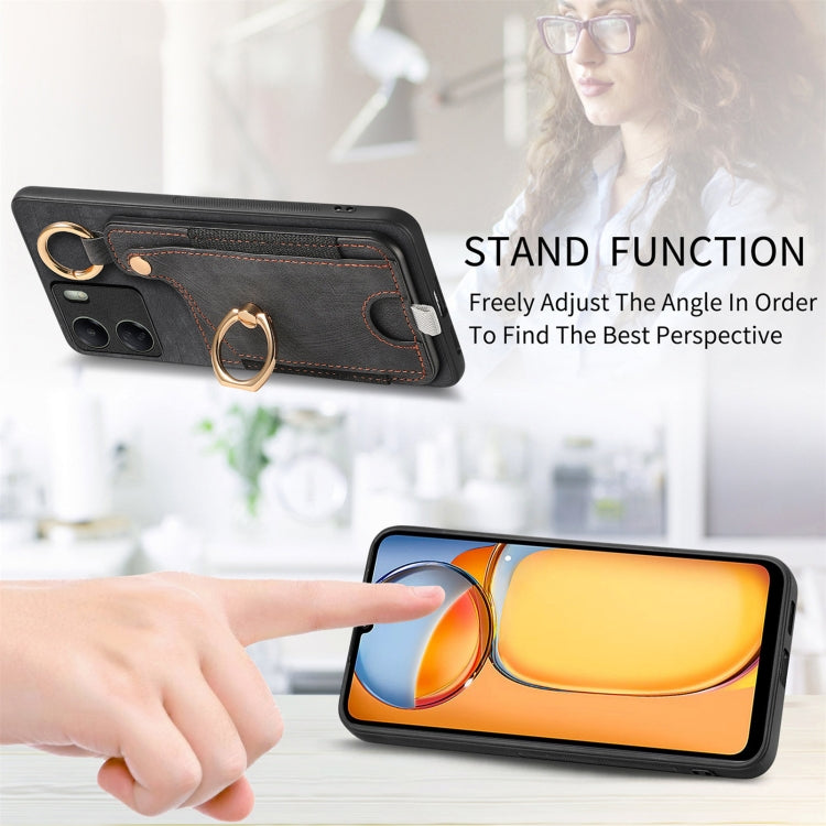 For Redmi Note 12 4G Retro Skin-feel Ring Card Bag Phone Case with Hang Loop