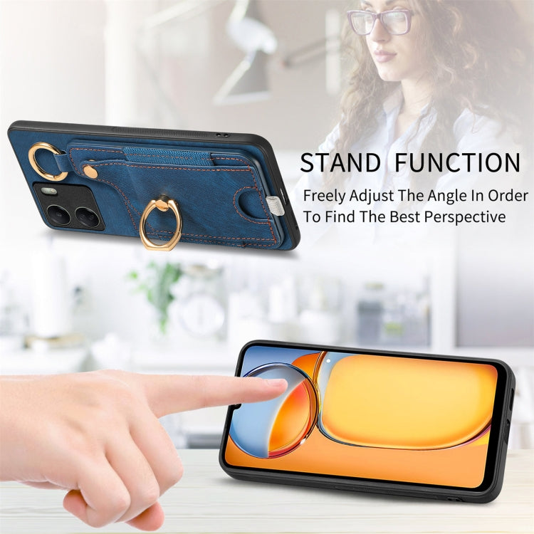 For Redmi 12C Retro Skin-feel Ring Card Bag Phone Case with Hang Loop