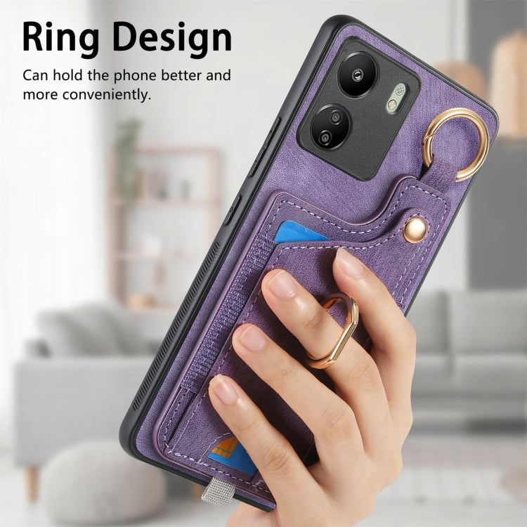 For Redmi 10 Retro Skin-feel Ring Card Bag Phone Case with Hang Loop
