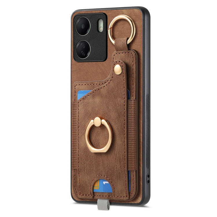 For Redmi 10 Retro Skin-feel Ring Card Bag Phone Case with Hang Loop