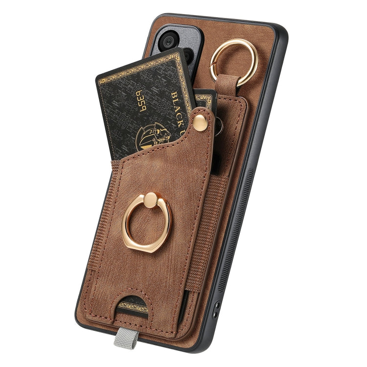 For Redmi 10 Retro Skin-feel Ring Card Bag Phone Case with Hang Loop