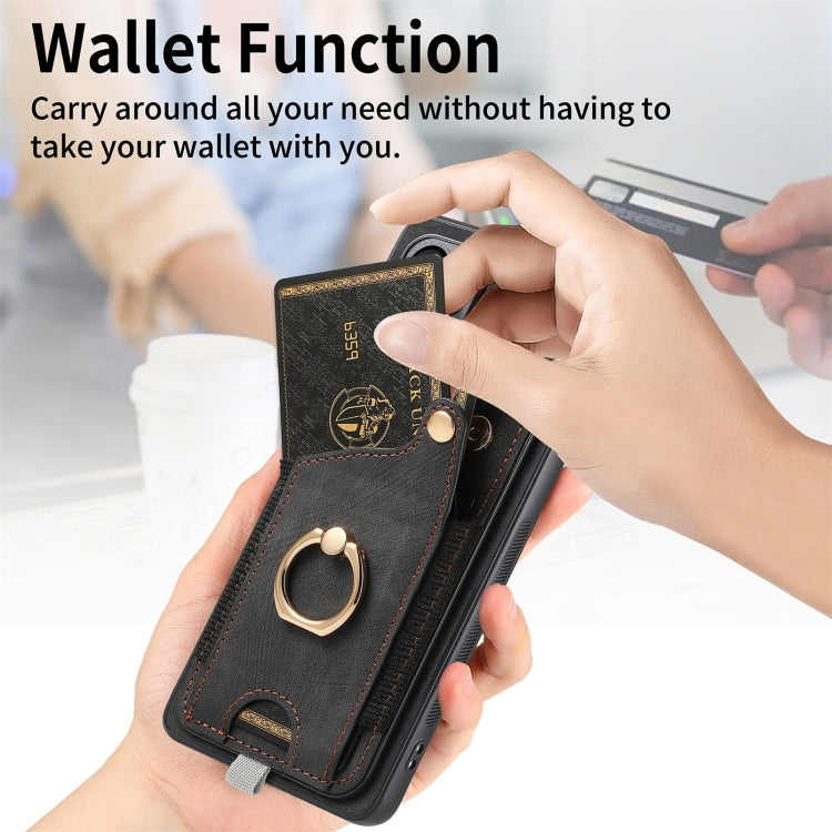For Redmi 10 Retro Skin-feel Ring Card Bag Phone Case with Hang Loop