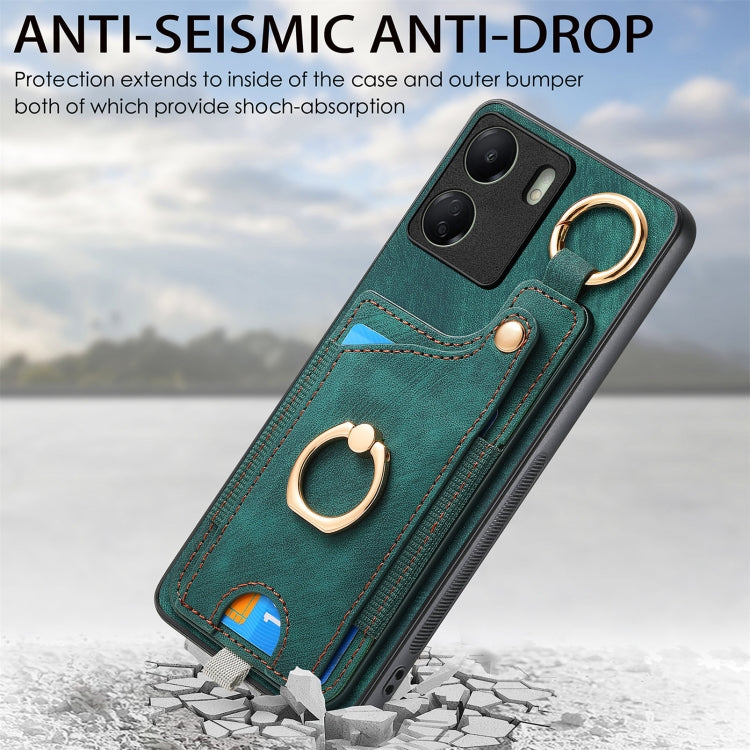 For Redmi 10 Retro Skin-feel Ring Card Bag Phone Case with Hang Loop