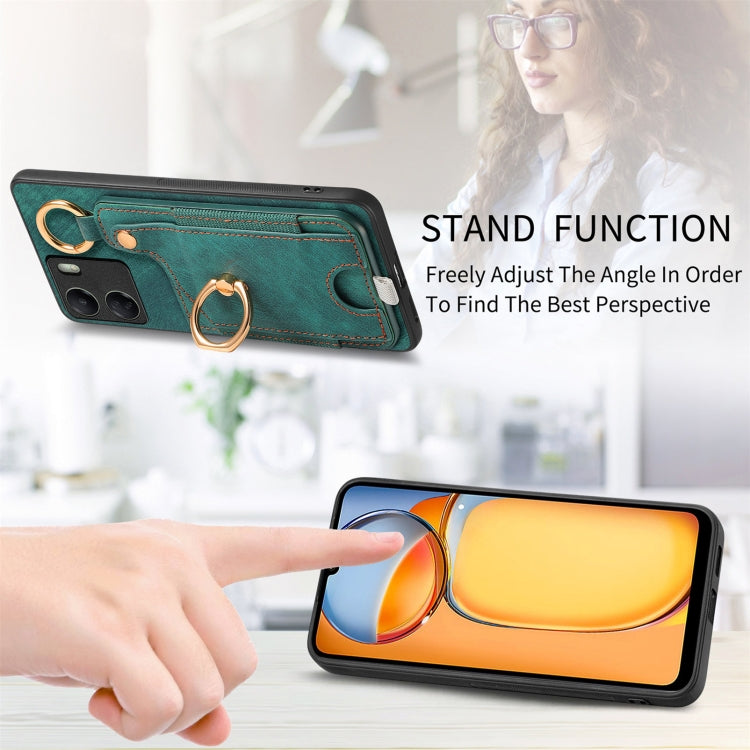 For Redmi 10 Retro Skin-feel Ring Card Bag Phone Case with Hang Loop