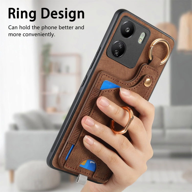 For Redmi Note 10 4G Retro Skin-feel Ring Card Bag Phone Case with Hang Loop