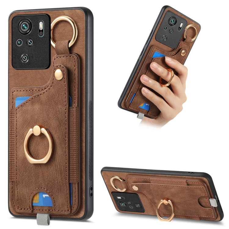 For Redmi Note 10 4G Retro Skin-feel Ring Card Bag Phone Case with Hang Loop