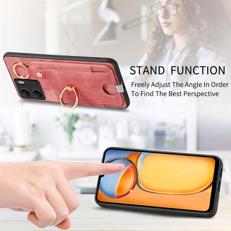 For Redmi K40 Retro Skin-feel Ring Card Bag Phone Case with Hang Loop