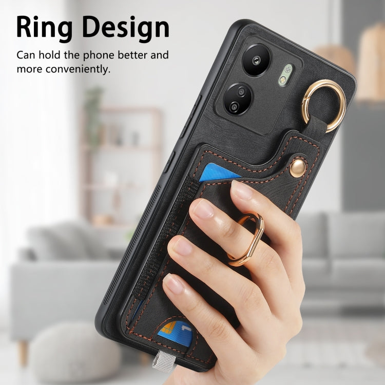 For Redmi K40 Retro Skin-feel Ring Card Bag Phone Case with Hang Loop