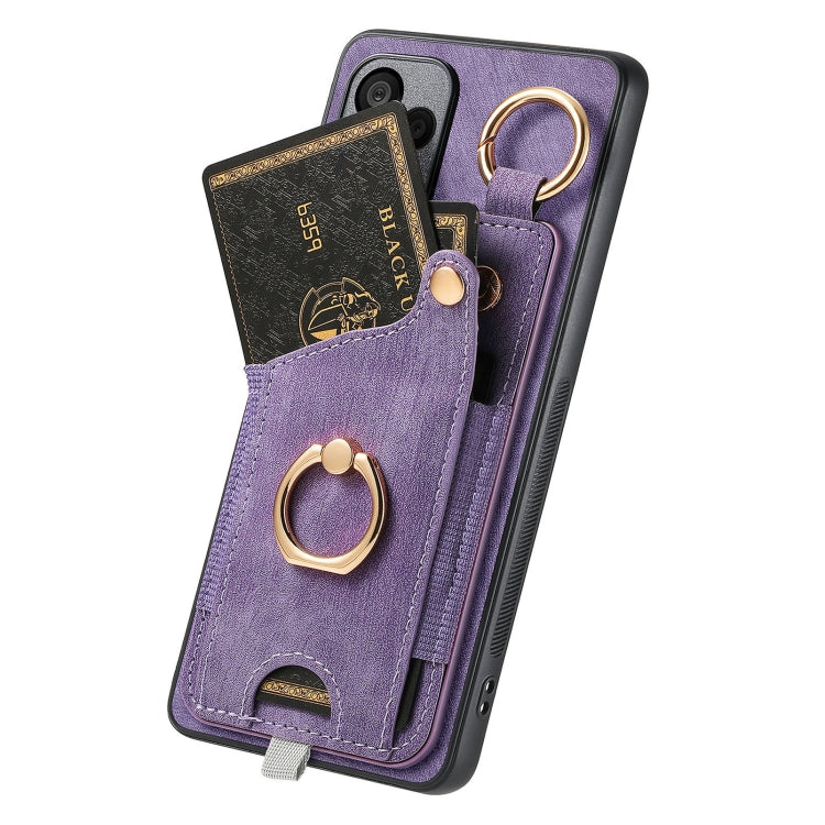 For Redmi Note 9 4G Retro Skin-feel Ring Card Bag Phone Case with Hang Loop