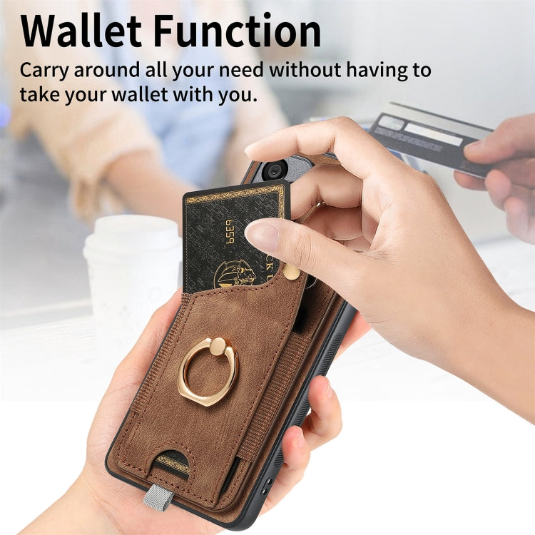 For Redmi Note 9 4G Retro Skin-feel Ring Card Bag Phone Case with Hang Loop