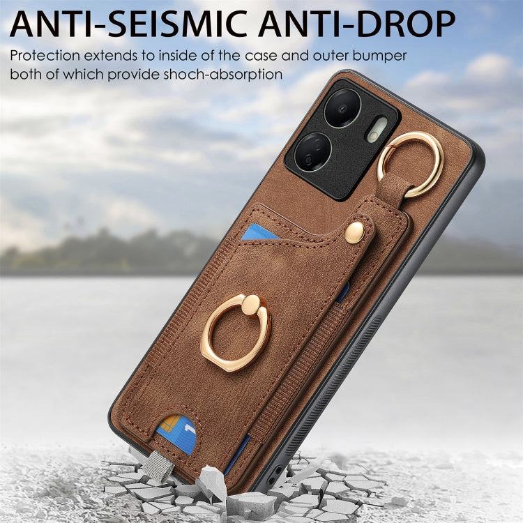 For Redmi 9C Retro Skin-feel Ring Card Bag Phone Case with Hang Loop