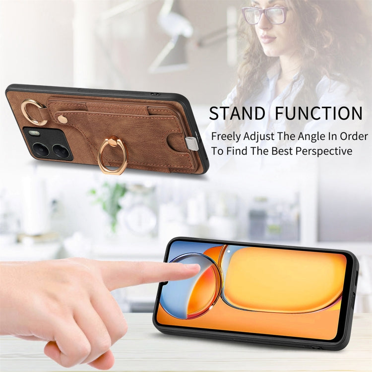 For Redmi 9C Retro Skin-feel Ring Card Bag Phone Case with Hang Loop