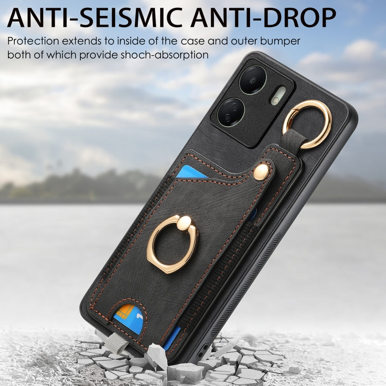 For Redmi 9C Retro Skin-feel Ring Card Bag Phone Case with Hang Loop